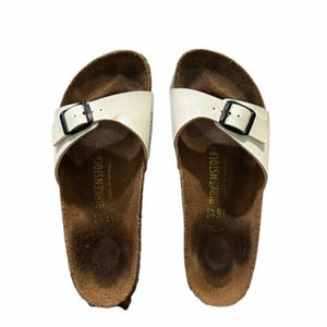 Birkenstock Women's Madrid Birko-Flor Patent Slide Sandals Size 37 US 6 White